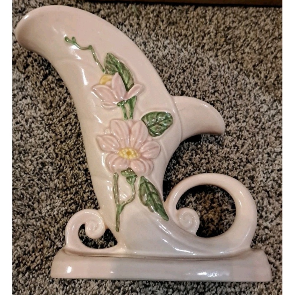 Hull Art Pottery, Cornucopia Planter On bottom H-10-8 1/2, Pink